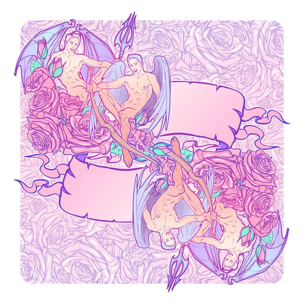 バラの装飾的なフレームのジェミニ星座 — ストックベクタ