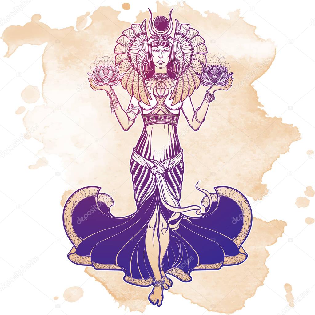 Illustration of libra zodiac sign as a beautiful Egyptian Goddess. Vector .