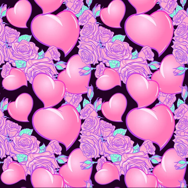 Rosor och hjärtan St Alla hjärtans dag festliga sömlösa mönster — Stock vektor