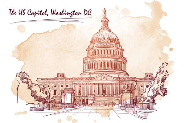 Panorama of the US Capitol. Sketch on grunge spot. EPS10 vector illustration. — Stock Vector