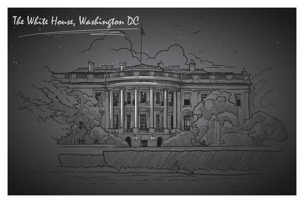 Panorama nocturno de la Casa Blanca. Ilustración vectorial EPS10 . — Archivo Imágenes Vectoriales