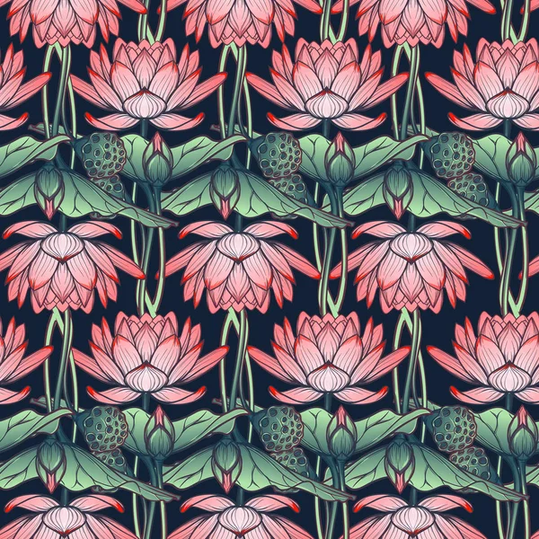 Lotus bakgrund. Blommönster med näckrosor isolerad på vit bakgrund. — Stock vektor