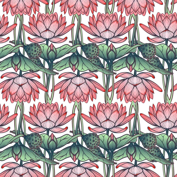 Lotus pozadí. Květinový vzor s lekníny izolovaných na bílém pozadí. — Stockový vektor