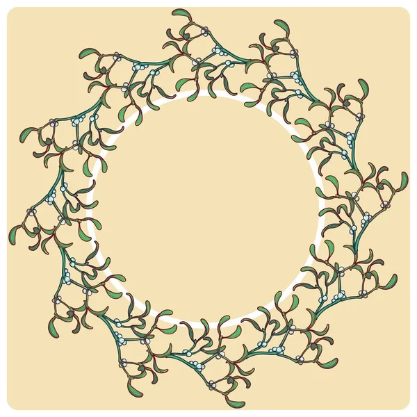 Vánoční květinové kruhového rámečku. Jmelí větve s listy a bobule. Vánoční blahopřání šablona — Stockový vektor