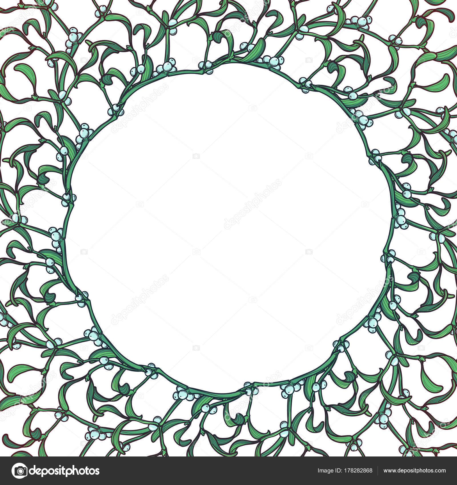 christmas floral circular frame mistletoe branches with leafs and