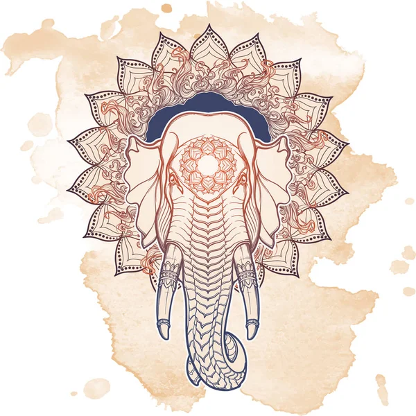 Estatua de tres elefantes. Motivo popular en las artes y oficios asiáticos. Dibujo a mano intrincado aislado sobre un fondo texturizado. Diseño de tatuaje . — Vector de stock