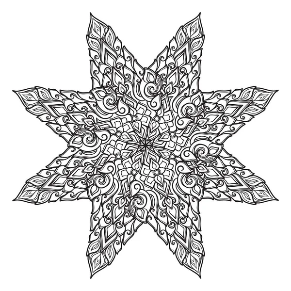 Populär dekorativa motiv i östra Sydasien. Intrikata stjärna formad prydnad. Hand ritning. Tatuering design. Isolerad på vit bakgrund. — Stock vektor