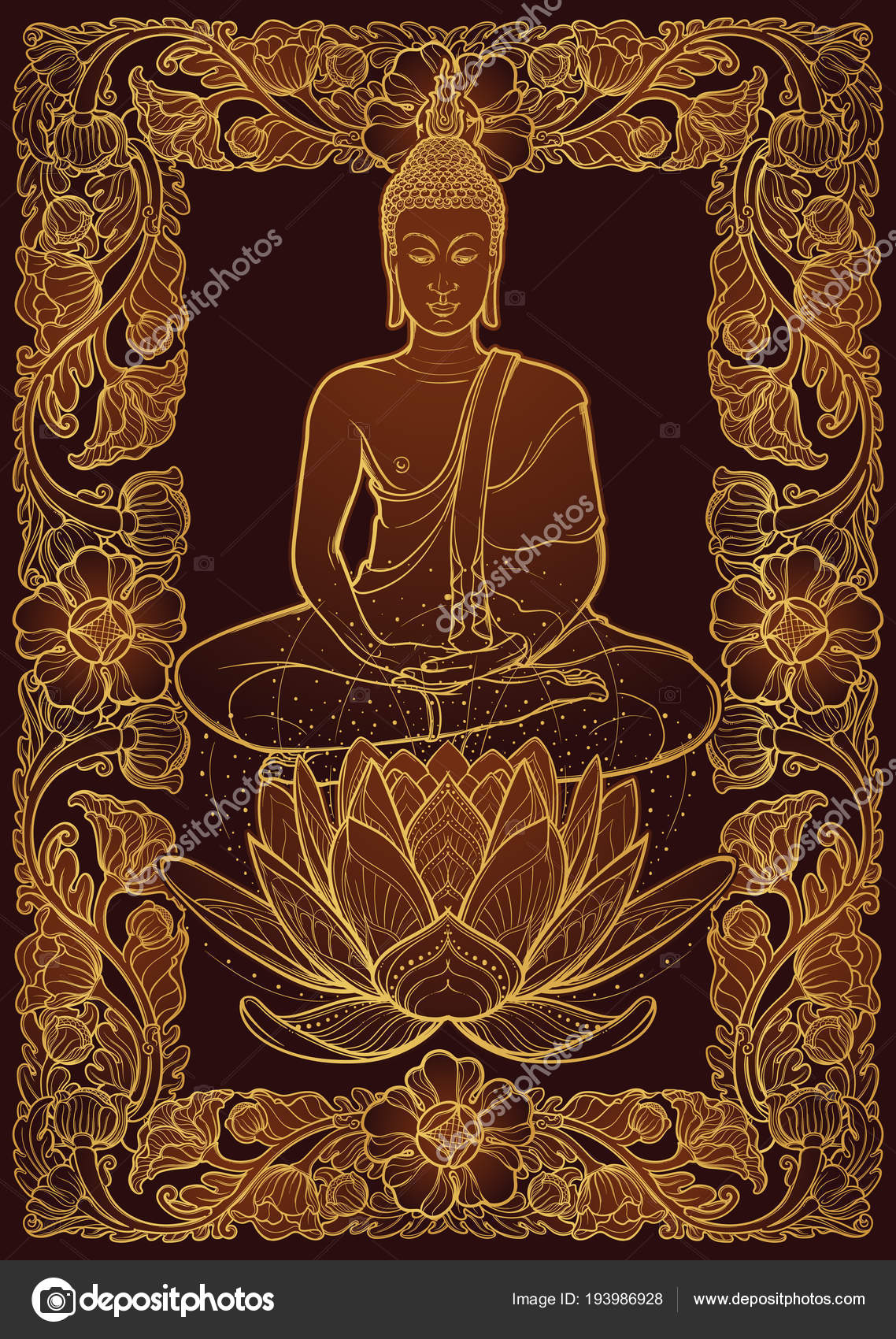 Buda sentado en una flor de loto y meditando en la posición de loto
