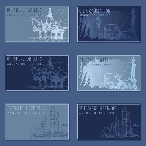 Conjunto de plantillas de banner rectangular de la industria del petróleo y gas. visita tarjetas plantilla conjunto . — Archivo Imágenes Vectoriales