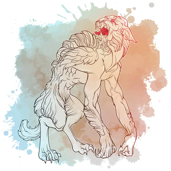 Loup-garou. Aquarelle fond — Image vectorielle