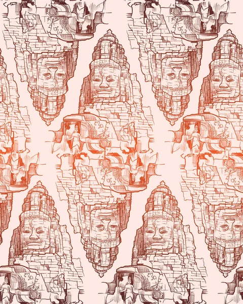 Buddha-Tempel in Angkor Wat, Kambodscha. nahtloses Muster — Stockvektor