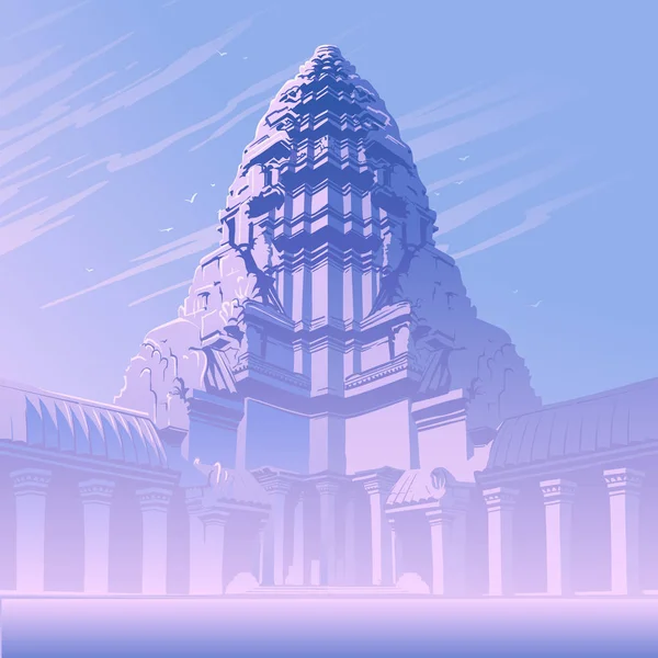 Pieza central del complejo de templos Angkor Wat en Camboya. Panorama del amanecer. Cartel vintage. Ilustración vectorial EPS10 — Vector de stock