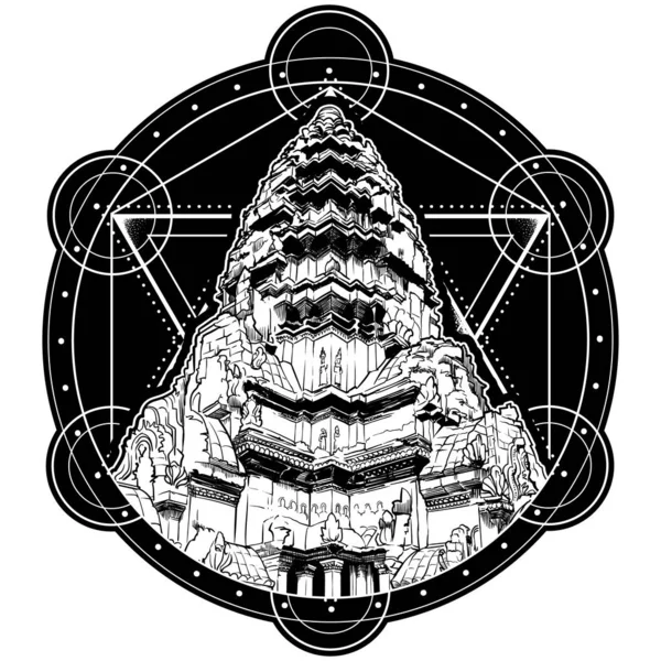 Herzstück des angkor wat Tempels. kreisförmige Form Logo isoliert auf weißem Hintergrund — Stockvektor