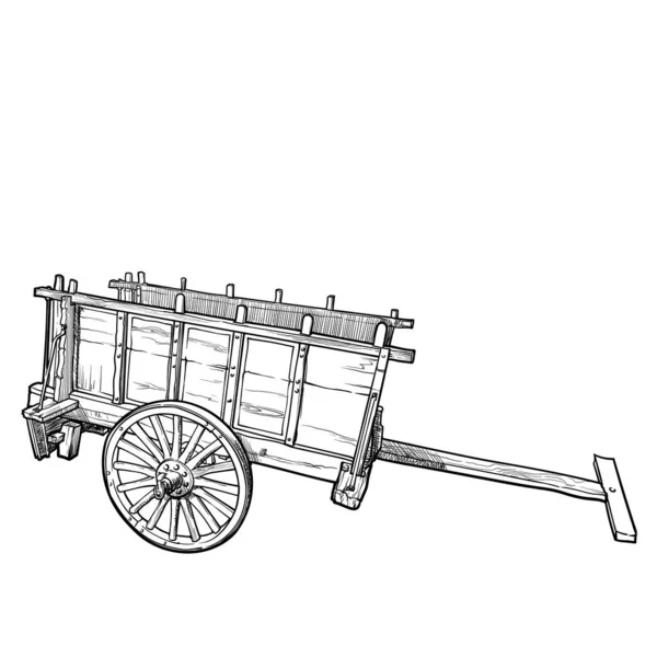 Старомодная фермерская тележка. Рисунок в стиле эскиза на белом фоне . — стоковый вектор