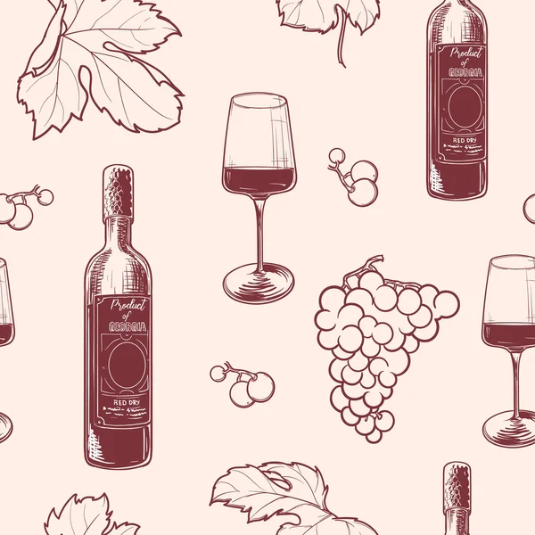 Georgian wine culture seamless pattern. — 图库矢量图片