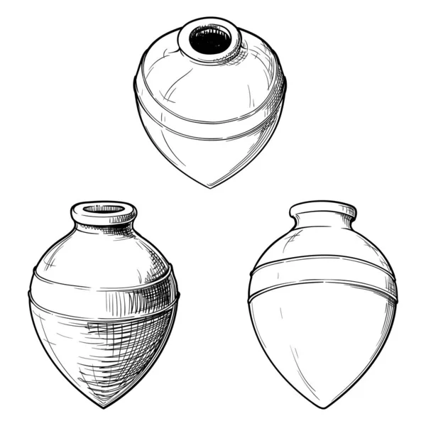 Carrinho de fazenda à moda antiga carregado com kvevri. Desenho estilo esboço isolado no fundo branco . —  Vetores de Stock