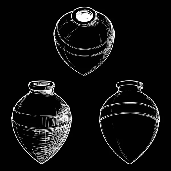 Kvevri -ジョージア州で使用される液体物質のための容器の古代のタイプは、ワインを保存し、成熟させます.黒を基調とした白線画 — ストックベクタ