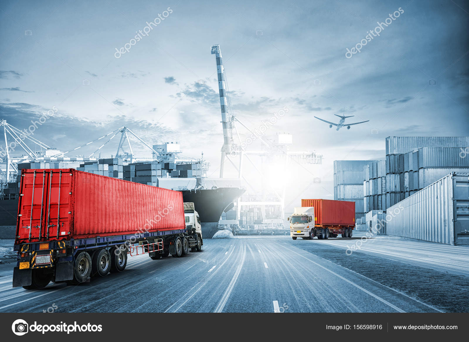 Logistics import export background and transport industry of Container  Cargo freight ship Stock Photo by ©Tryaging 156598916