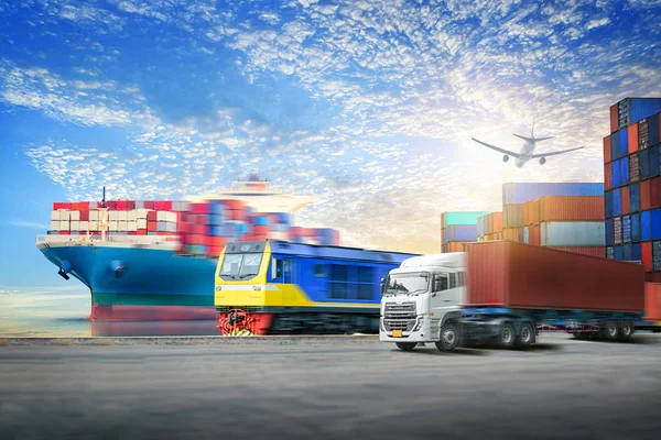 Logistica import export background e container cargo concetto di trasporto — Foto Stock