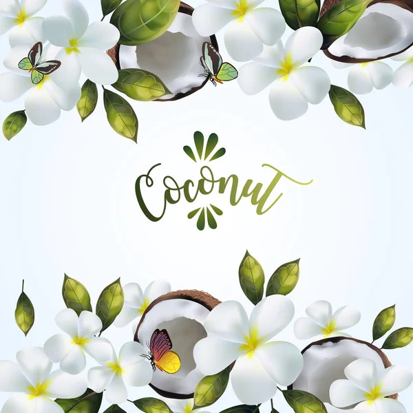 Arrière-plan avec noix de coco et motif floral pour votre texte . — Image vectorielle