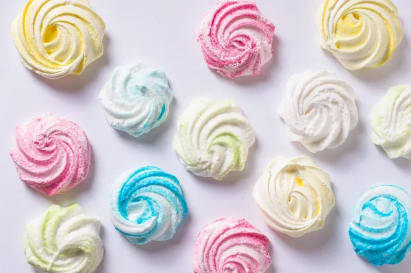 Homemade Sweet Colored Meringue White Background — Stock Photo, Image