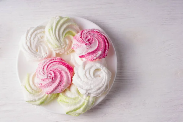 Homemade Sweet Colored Meringue White Background — Stock Photo, Image