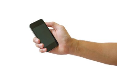 Sağ elinde telefon.