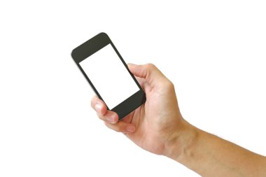 Sağ elinde telefon.