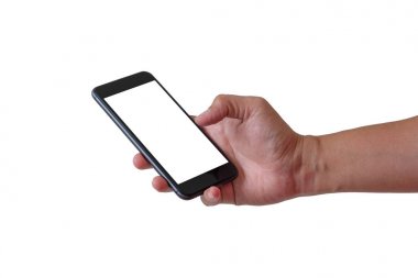 Sağ elinde telefon.