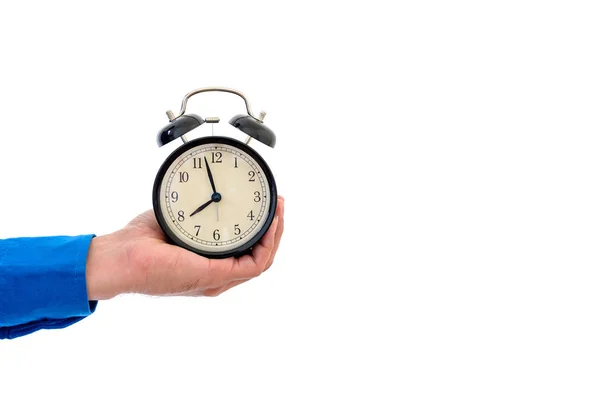 Uhr in der Hand sagen, dass es Zeit ist zu arbeiten. — Stockfoto