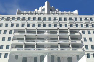 Modern bir apartman bilgisayar görselleştirme. Üç boyutlu model.