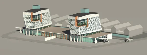 Model nowoczesnego budynku publicznego dwóch budynków w nowoczesnym stylu — Zdjęcie stockowe