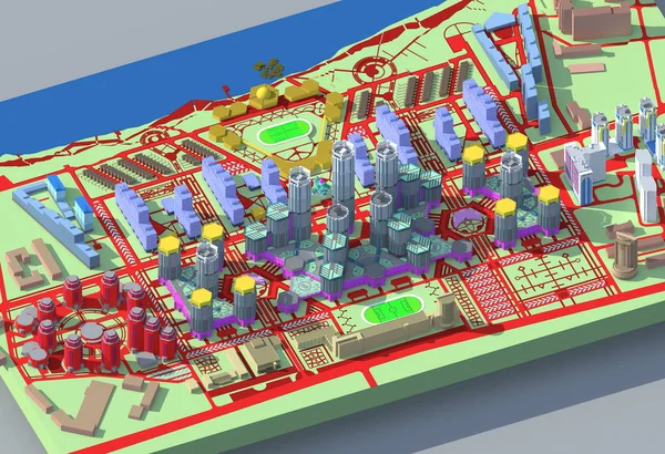 Un modèle informatique de la ville moderne aux couleurs vives — Photo