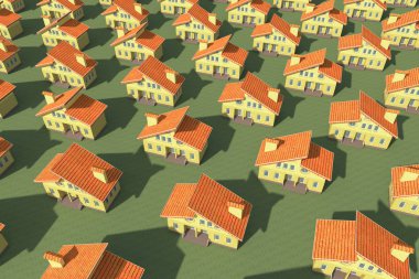 bir sürü yeşil zemin üzerine kırmızı çatılı sarı evler