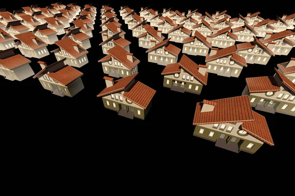 Model Państwa prywatne domy stojące w rzędach na jednolitym tle. — Zdjęcie stockowe