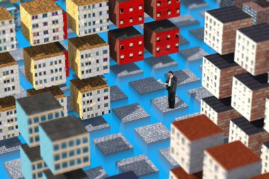 adam telefonda koşullu bir metropol ortasında