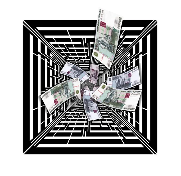Koło pieniędzy w perspektywie kwadratowych z labirynty — Zdjęcie stockowe
