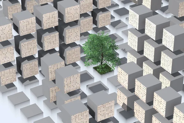 Lonely Drzewo w betonowej metropolii — Zdjęcie stockowe