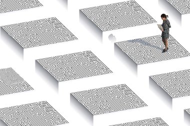 küplerin bir labirent ile ayakta Menkul Kıymetler ile kız