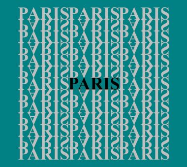 Paris. Kentin adı İngilizce harfleri desenini arka plan üzerinde.