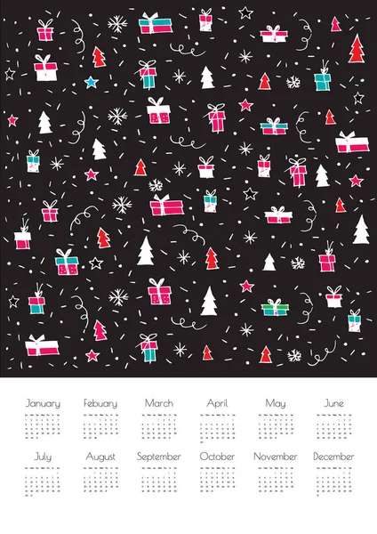 Farbiger Kalender mit Geschenkschachteln — Stockvektor