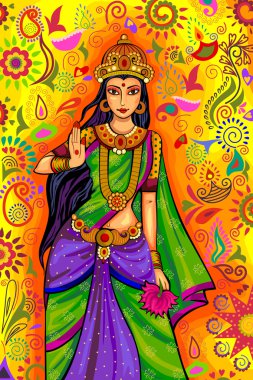 Hint tanrıçası Lakshmi Hindistan'da Diwali Festivali kutlamaları için