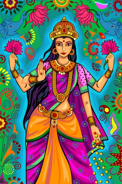印度女神拉克希米为印度排灯节节庆的 — 图库矢量图片