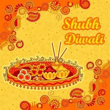 Diwali puja thali Hindistan'ın ışık Festivali için dekore edilmiştir.