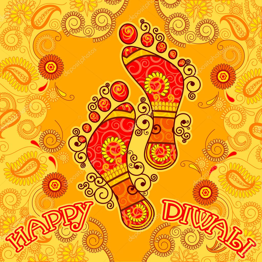 Goddess Lakshmi foot print for Diwali prayer — Stock Vector