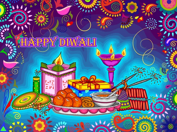 Diwali decorado puja thali para el festival de la luz de la India — Vector de stock