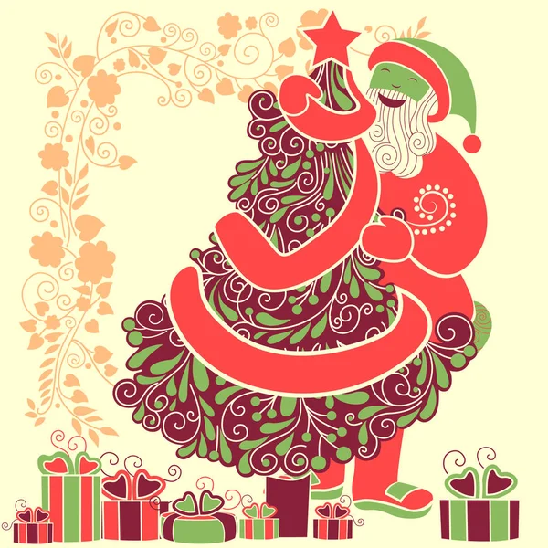 Père Noël avec cadeau en Joyeux Noël Fond de célébration de Noël — Image vectorielle