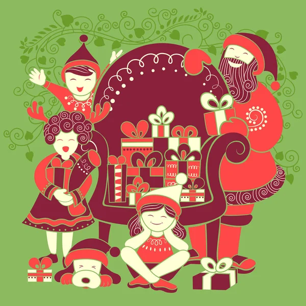 Santa con regalo en Feliz Navidad Fondo de celebración navideña — Archivo Imágenes Vectoriales