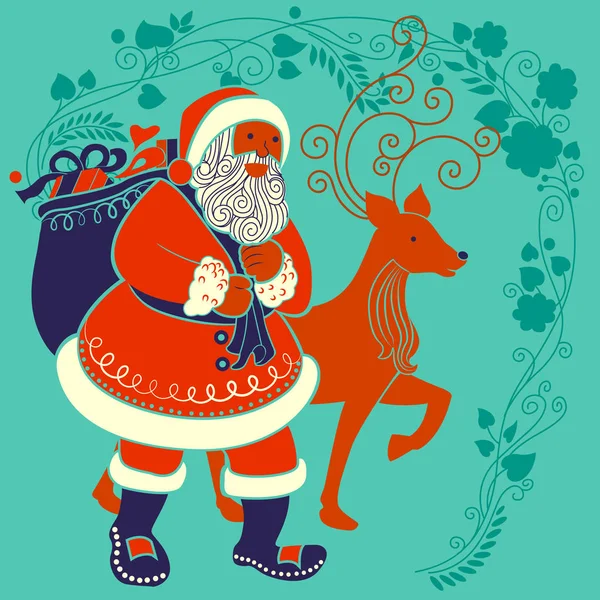 Santa con regalo en Feliz Navidad Fondo de celebración navideña — Archivo Imágenes Vectoriales