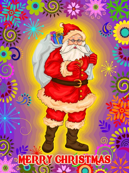 Santa con regalo en Feliz Navidad Fondo de celebración navideña — Vector de stock